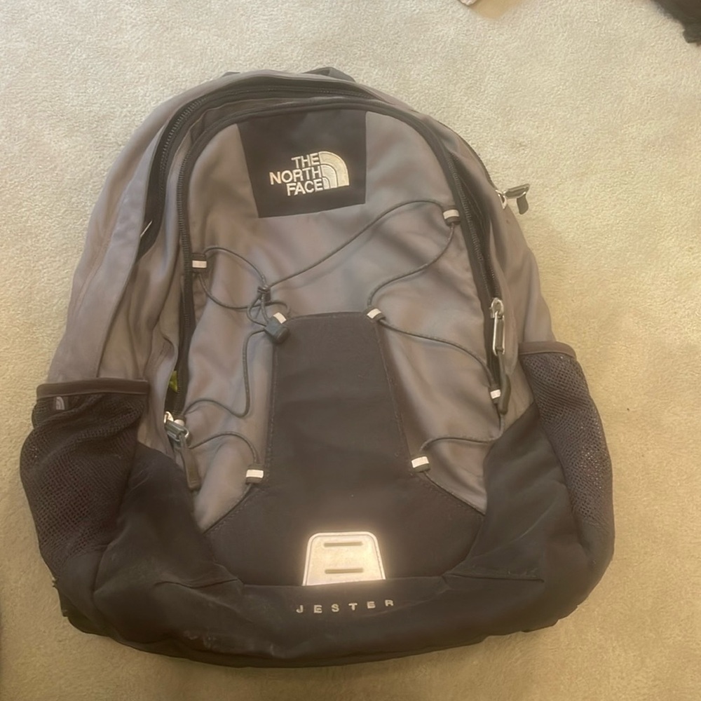 North face backpack, grey